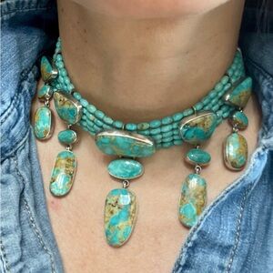 Sterling silver natural turquoise collar necklace